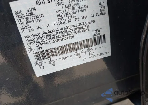 2024 Ford Edge Sel из США, поврежденный, VIN 2FMPK4J95RBB02236